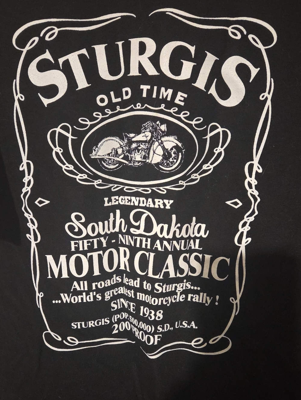 Hanes Black Tee with White Sturgis Motor Classic Graphic